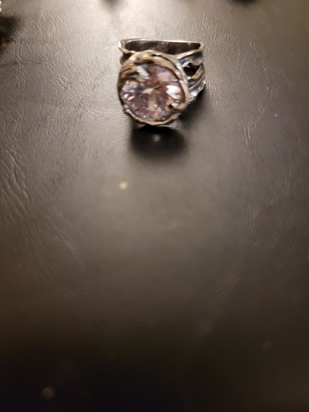 Silver Pinky Ring with Light Pink Round Crystal - Women Jewelry